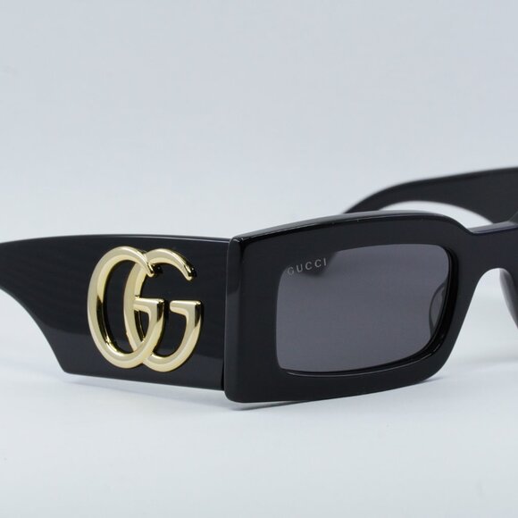 Gucci GG1425S 001 Sunglasses Black Rectangle Frame, Grey Lenses - Picture 9 of 11